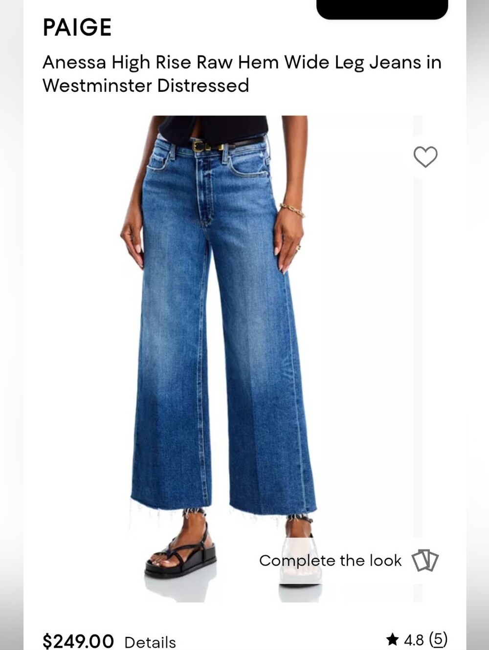 PAIGE Two-Tone Wide-Leg Blue Denim Jeans - Picture 8 of 9